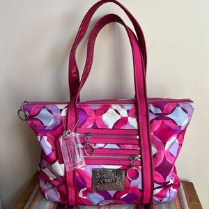 Vintage Coach Poppy Glam Tote Bag Y2K RARE Pink  Geometric Op Art Kaleidoscope
